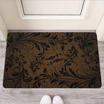 Dark Brown Western Damask Print Rubber Doormat