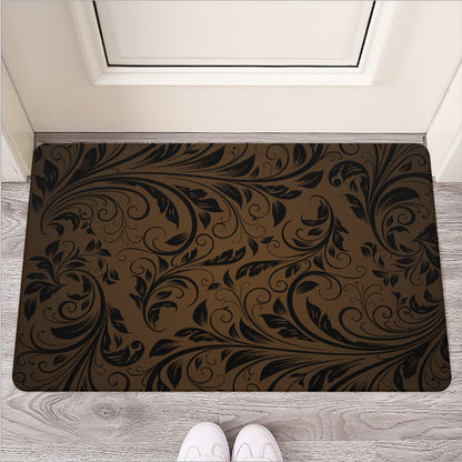 Dark Brown Western Damask Print Rubber Doormat