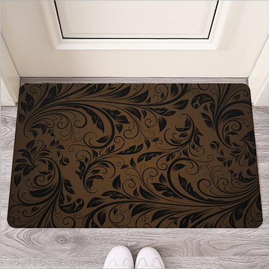 Dark Brown Western Damask Print Rubber Doormat