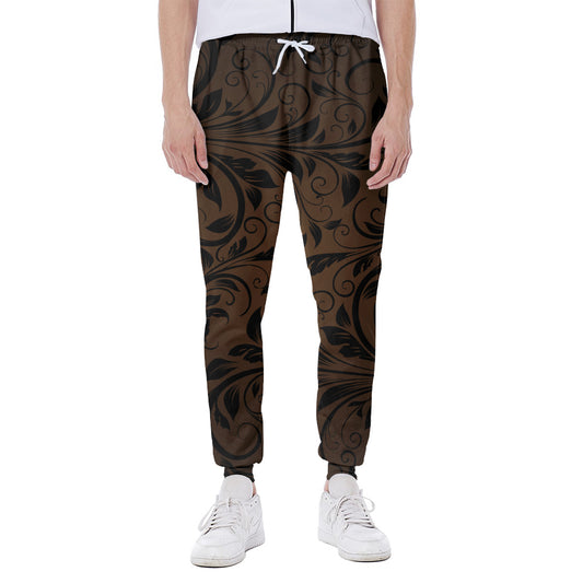 Dark Brown Western Damask Print Scuba Joggers
