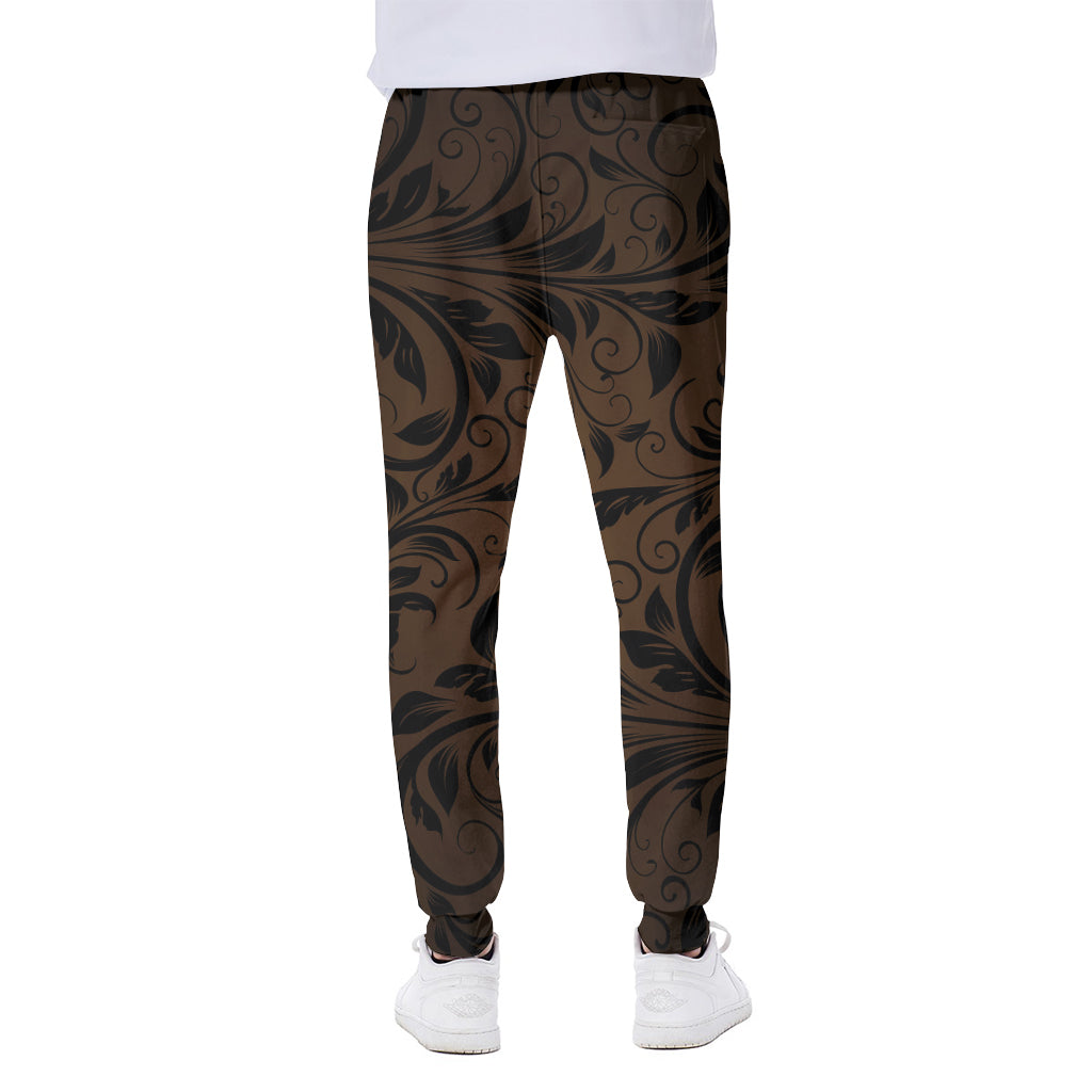 Dark Brown Western Damask Print Scuba Joggers