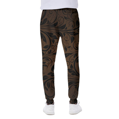 Dark Brown Western Damask Print Scuba Joggers