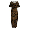 Dark Brown Western Damask Print Short Sleeve Long Nightdress