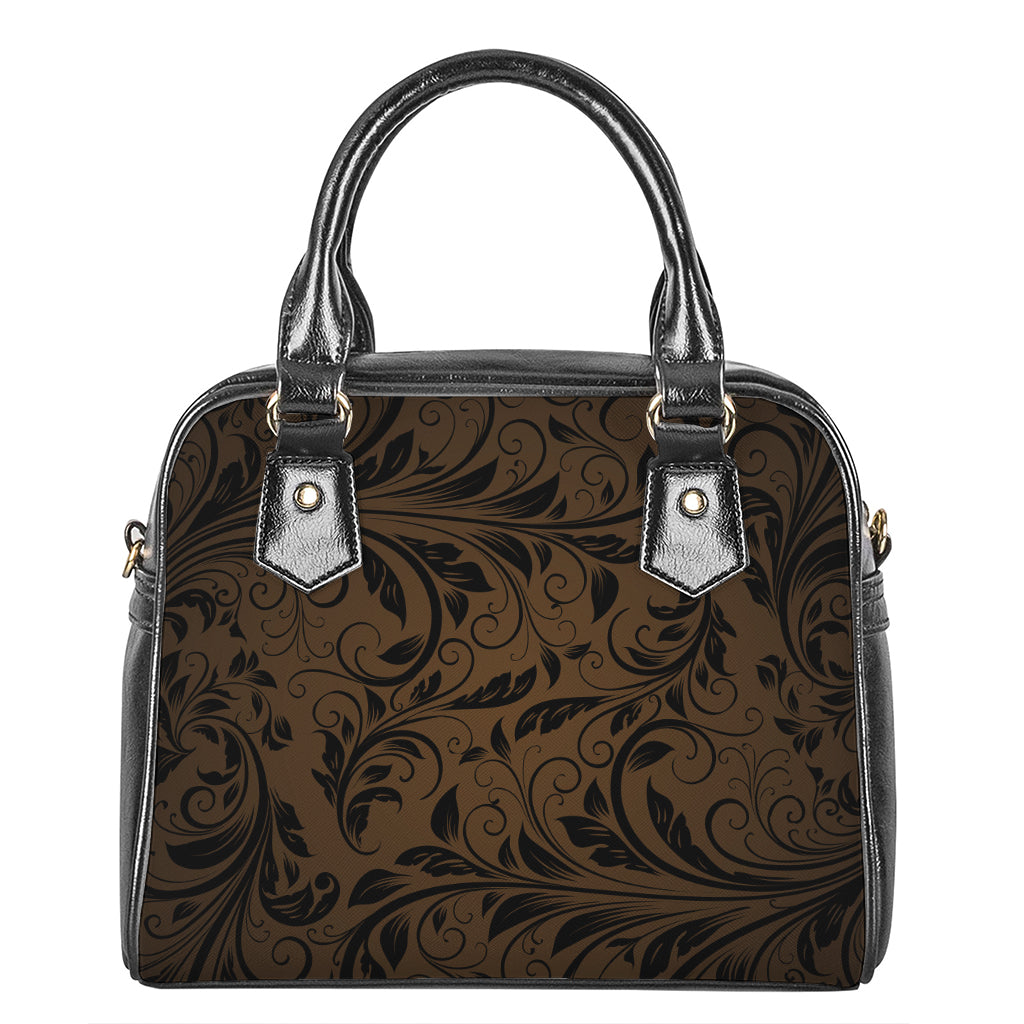 Dark Brown Western Damask Print Shoulder Handbag