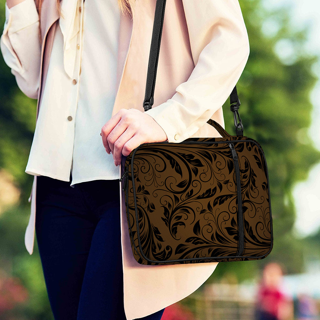 Dark Brown Western Damask Print Shoulder Strap Bible Bag