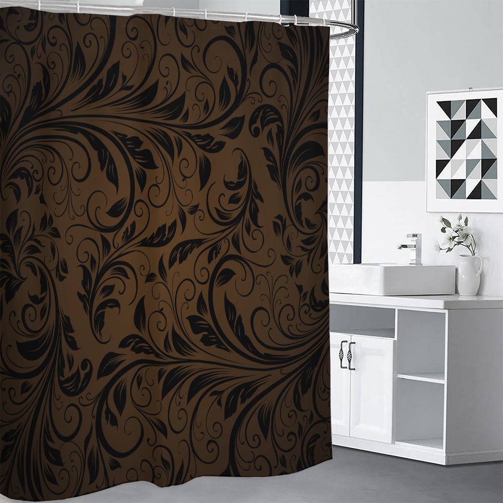 Dark Brown Western Damask Print Shower Curtain