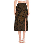 Dark Brown Western Damask Print Side Slit Midi Skirt