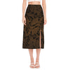 Dark Brown Western Damask Print Side Slit Midi Skirt