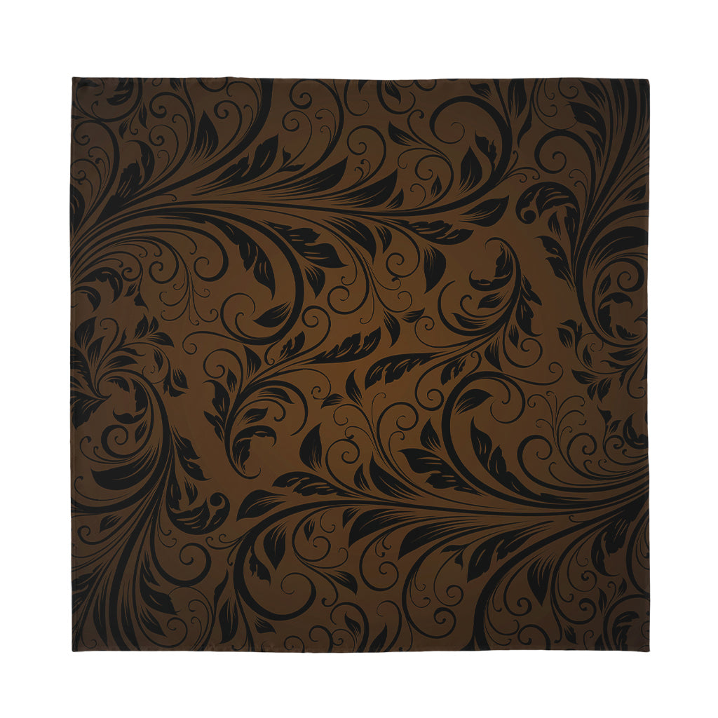 Dark Brown Western Damask Print Silk Bandana