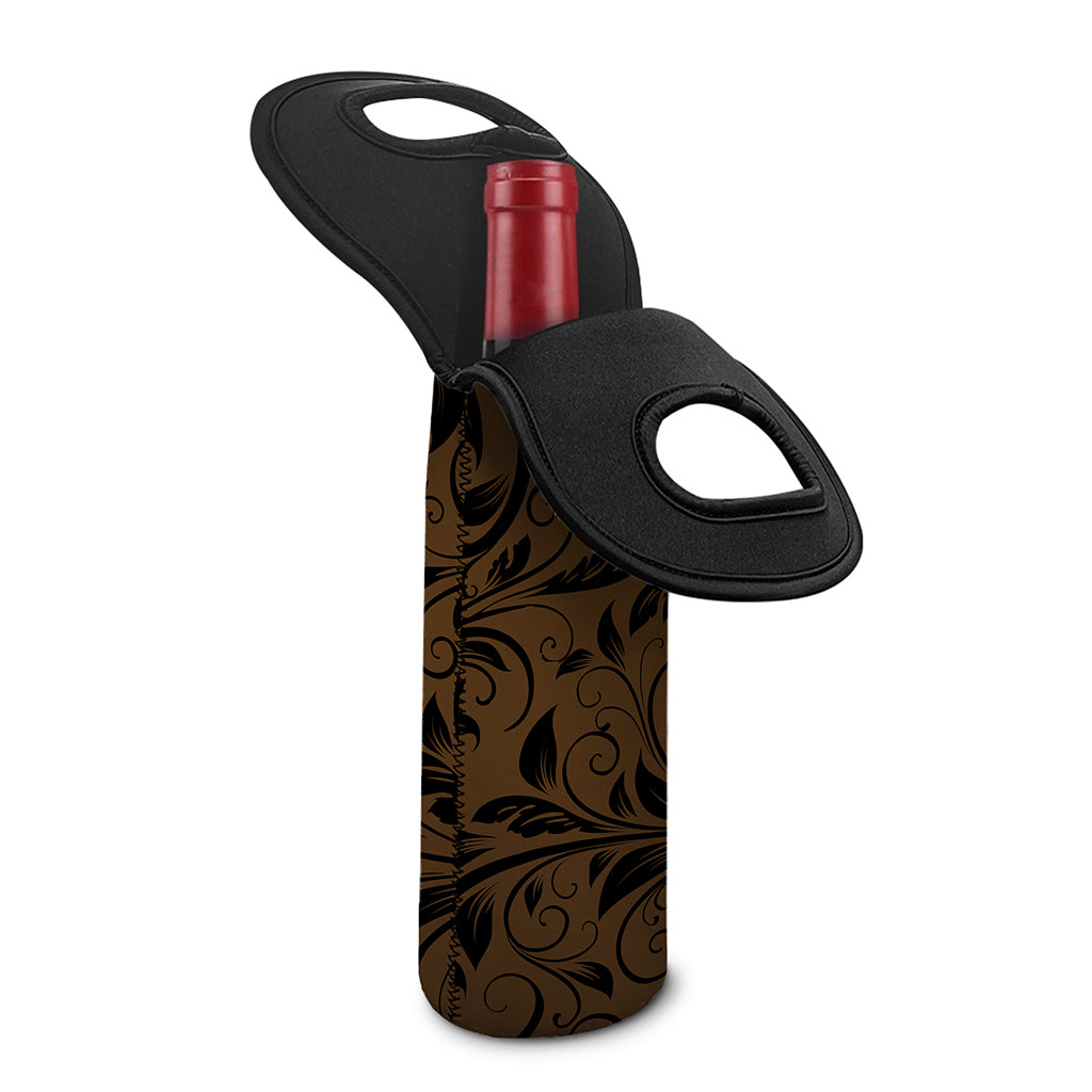 Dark Brown Western Damask Print Single Neoprene Wine Tote