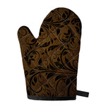 Dark Brown Western Damask Print Single Oven Mitt