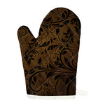Dark Brown Western Damask Print Single Oven Mitt