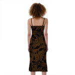 Dark Brown Western Damask Print Slim Fit Midi Cami Dress