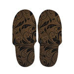 Dark Brown Western Damask Print Slippers