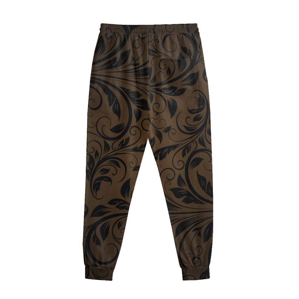 Dark Brown Western Damask Print Sweatpants