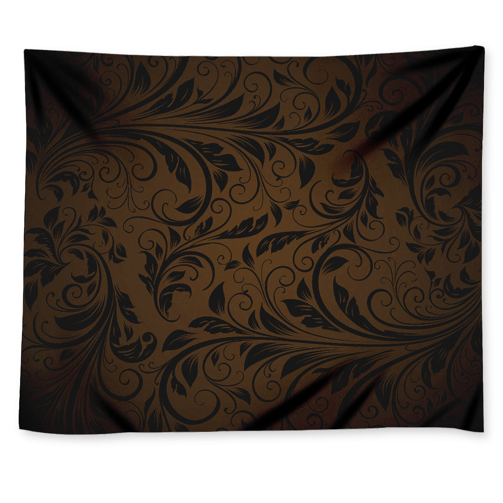 Dark Brown Western Damask Print Tapestry