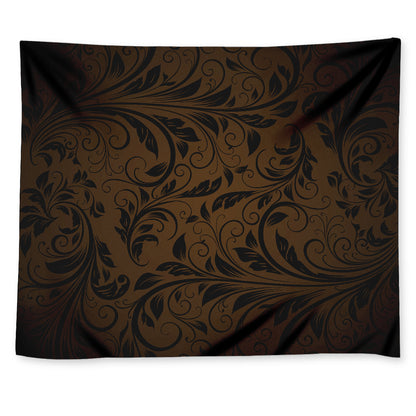 Dark Brown Western Damask Print Tapestry