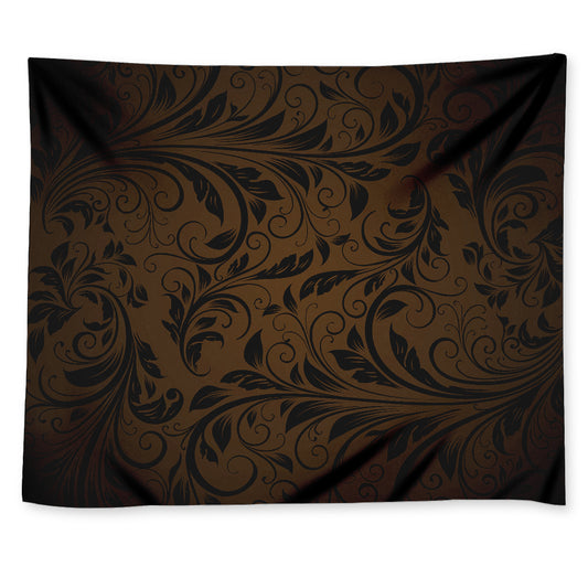 Dark Brown Western Damask Print Tapestry