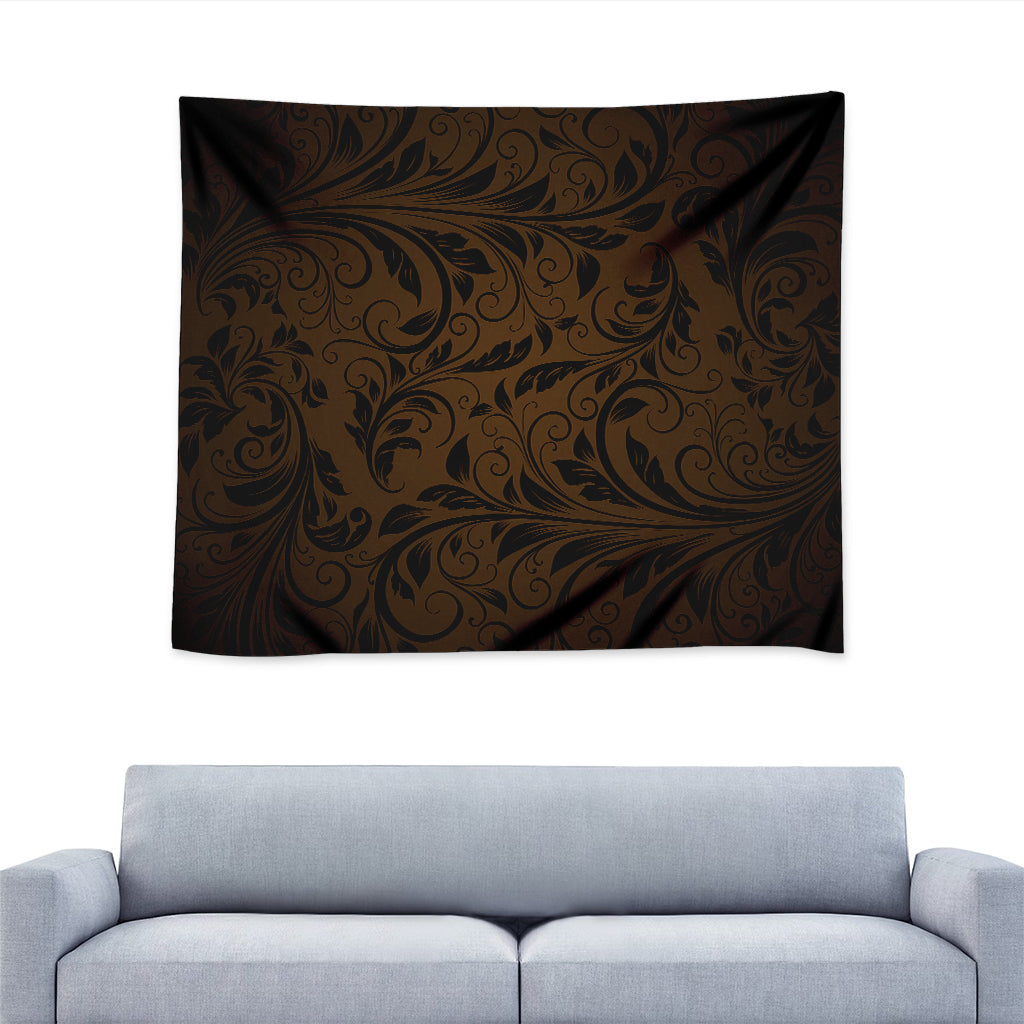 Dark Brown Western Damask Print Tapestry