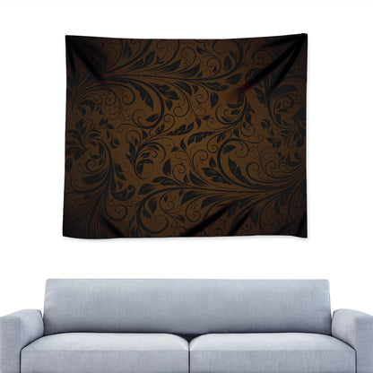 Dark Brown Western Damask Print Tapestry