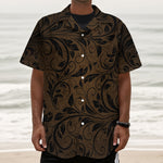 Dark Brown Western Damask Print Textured Short Sleeve Shirt