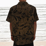 Dark Brown Western Damask Print Textured Short Sleeve Shirt