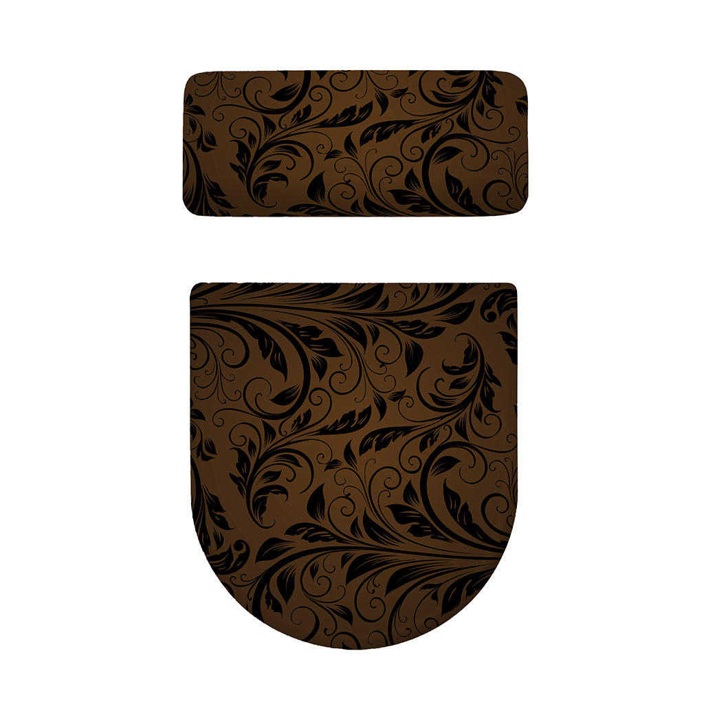 Dark Brown Western Damask Print Toilet Lid And Tank Cover Set