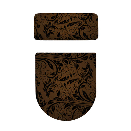 Dark Brown Western Damask Print Toilet Lid And Tank Cover Set