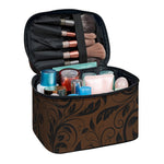 Dark Brown Western Damask Print Travel Makeup Bag