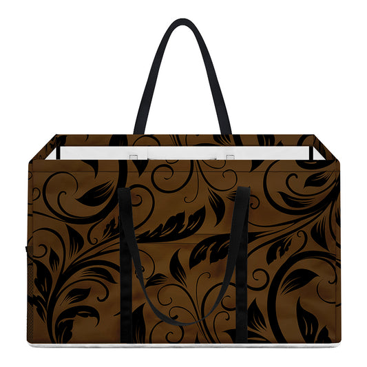 Dark Brown Western Damask Print Utility Tote Bag