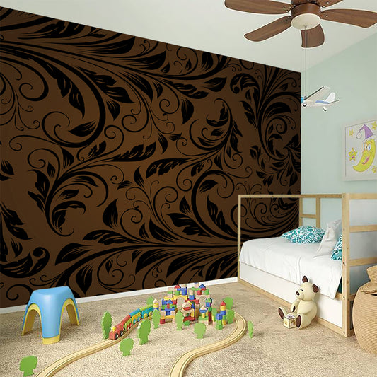 Dark Brown Western Damask Print Wall Sticker