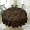 Dark Brown Western Damask Print Waterproof Round Tablecloth
