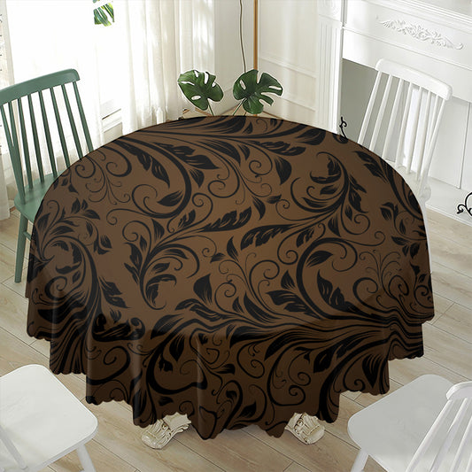 Dark Brown Western Damask Print Waterproof Round Tablecloth