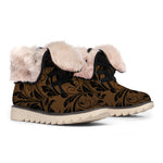 Dark Brown Western Damask Print Winter Boots