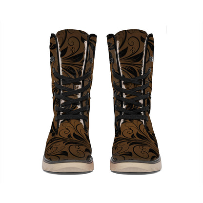 Dark Brown Western Damask Print Winter Boots