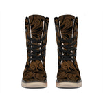Dark Brown Western Damask Print Winter Boots
