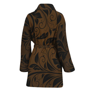 Dark Brown Western Damask Print Women's Bathrobe