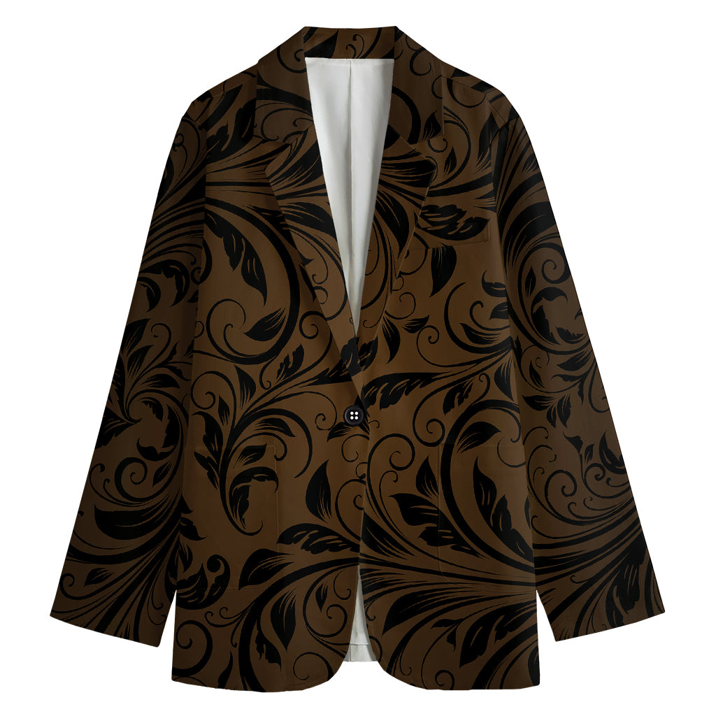 Dark Brown Western Damask Print Women's Blazer
