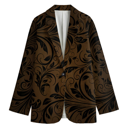 Dark Brown Western Damask Print Women's Blazer