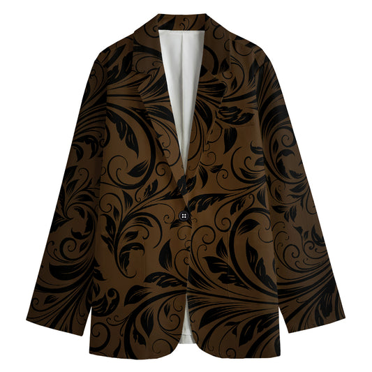 Dark Brown Western Damask Print Women's Blazer