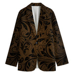 Dark Brown Western Damask Print Women's Blazer