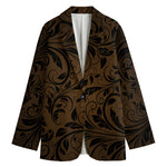 Dark Brown Western Damask Print Women's Cotton Blazer