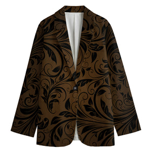 Dark Brown Western Damask Print Women's Cotton Blazer