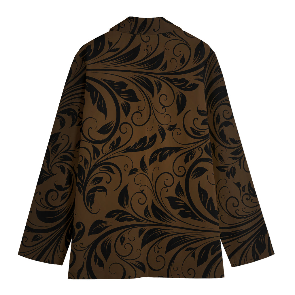 Dark Brown Western Damask Print Women's Cotton Blazer