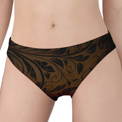 Dark Brown Western Damask Print Women's Panties
