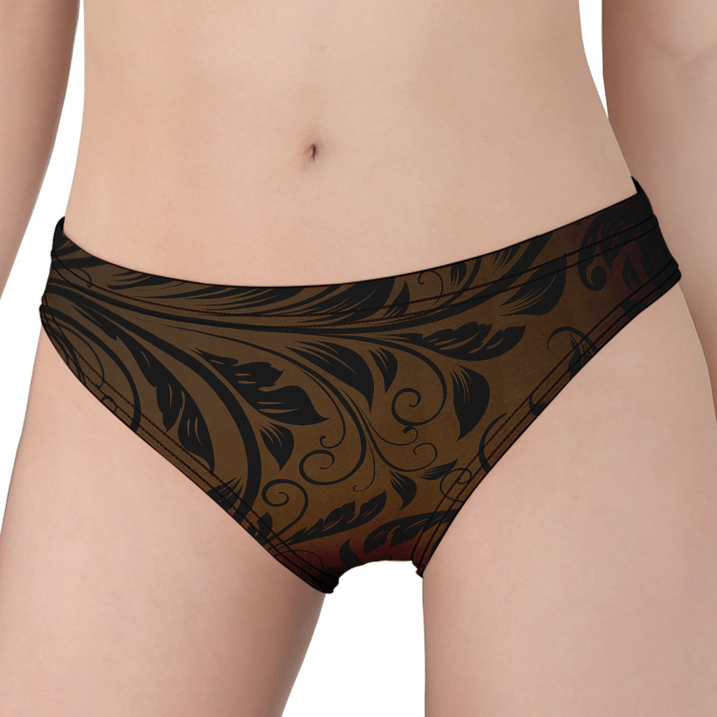 Dark Brown Western Damask Print Women's Panties