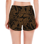 Dark Brown Western Damask Print Women's Split Running Shorts