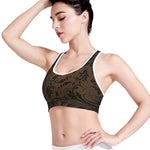 Dark Brown Western Damask Print Women's Sports Bra