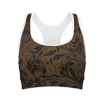 Dark Brown Western Damask Print Women's Sports Bra