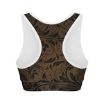 Dark Brown Western Damask Print Women's Sports Bra